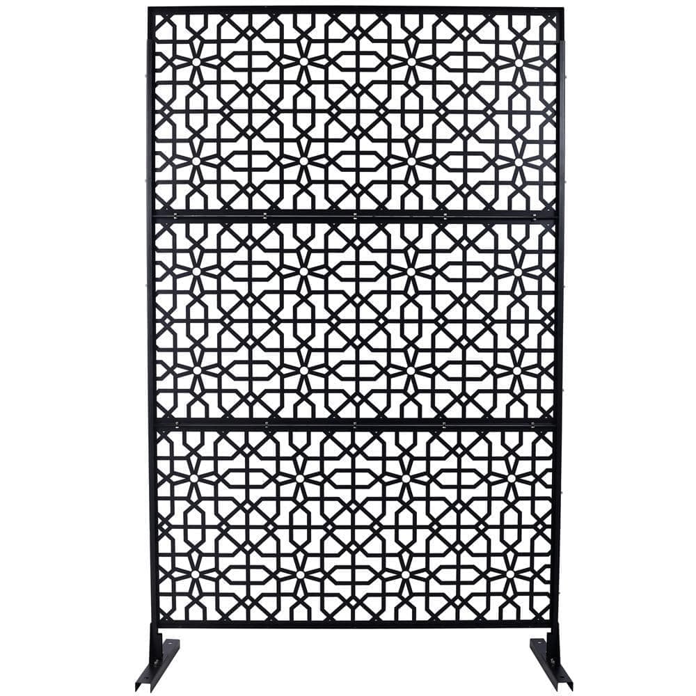 Kahomvis 6.3 ft. x 4 ft. Black Outdoor Steel Decorative Privacy Screen, Indoor Metal Privacy Fence Panel (1)