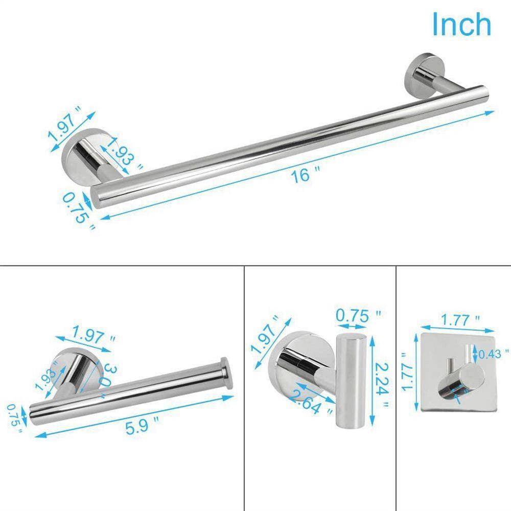 Dracelo 5-Piece Bath Hardware Set with 16 in. Towel Bar, Toilet Paper Holder, and Towel Hooks in Polished Chrome (3)