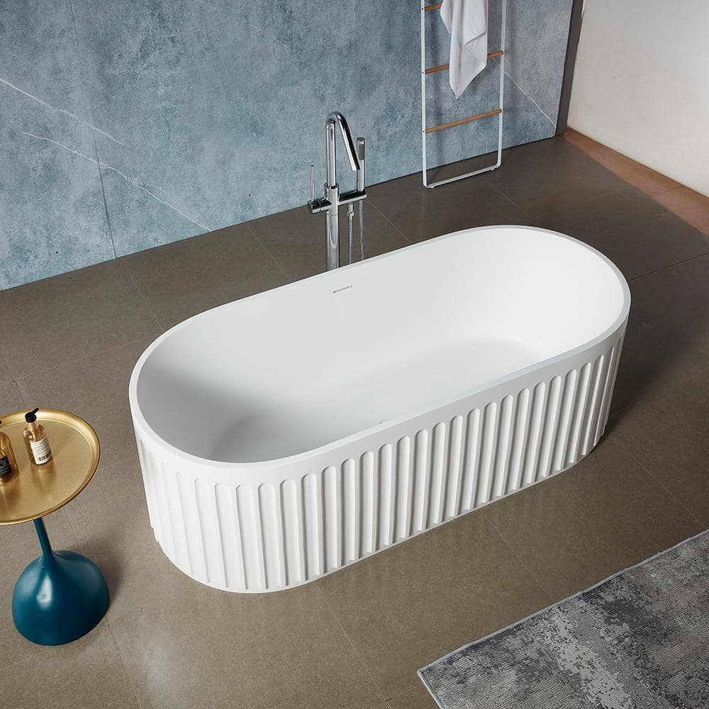UPIKER 67 in. Stone Resin Oval Flatbottom Non-Whirlpool Freestanding Bathtub Soaking Tub in Matte White (2)