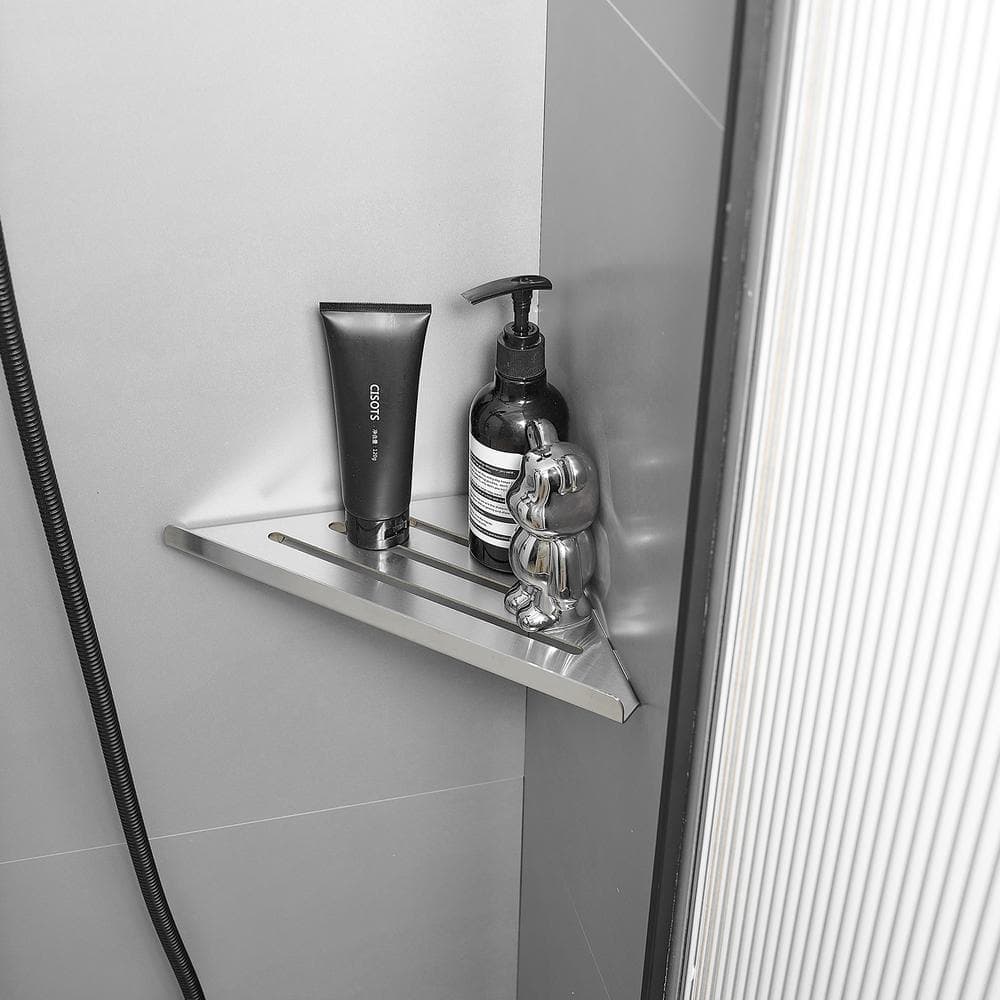 BWE Stainless Steel Wall Mount Corner Bathroom Shelf in Brushed Nickel (12 in. W x 0.6 in. H x 7.58 in. D ) (3)