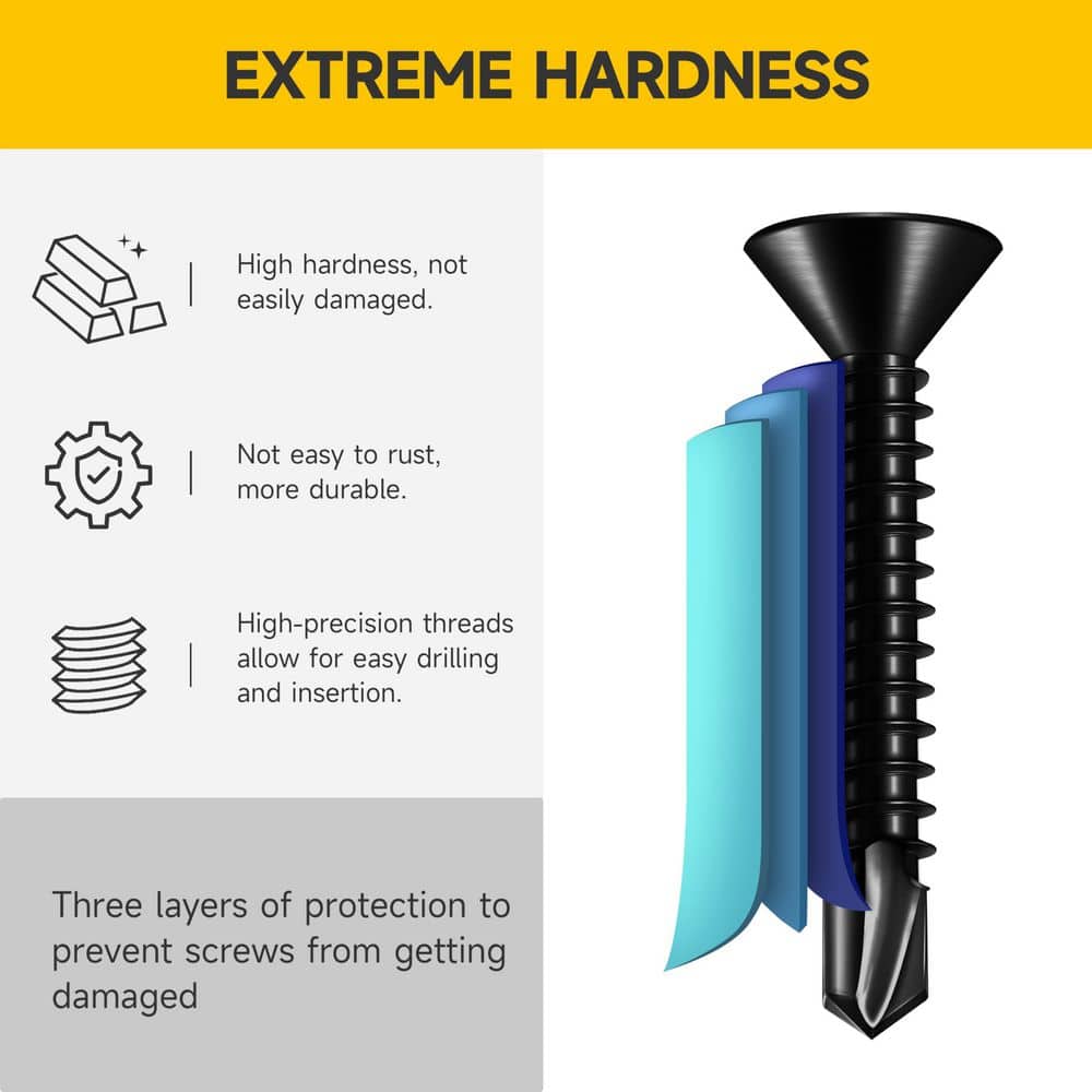 MYWISH #8 x 1 in. Black Oxide 410 Stainless Steel Phillips Flat Head Self Drilling Sheet Metal Screws (300-Pack) (3)