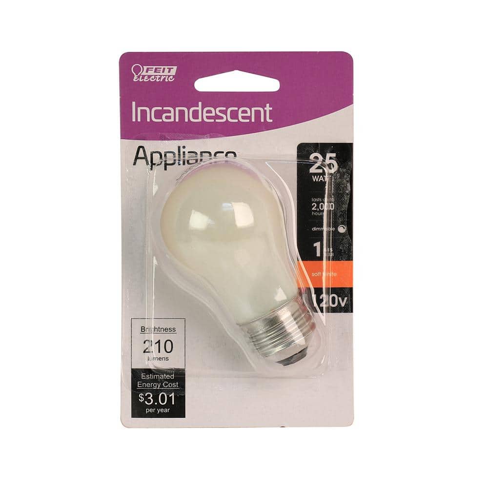 Feit Electric 25-Watt Soft White (2700K) A15 Frosted Glass E26 Base Dimmable Incandescent Appliance Light Bulb (3)