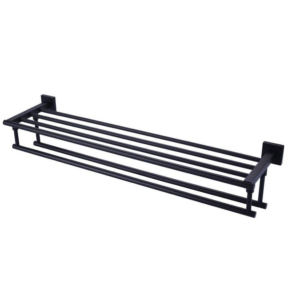 VEVETTA 32 in. Wall Mounted Stainless Steel Double Towel Rack, Towel Bar in Matte Black (1)