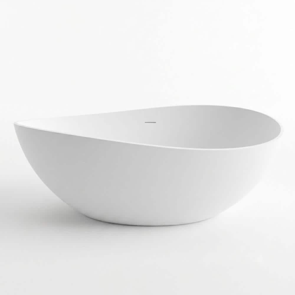 POCCI&VANCCI 63 in. Artificial Stone Freestanding Bathtub with Unique Wavy Rim in White (1)