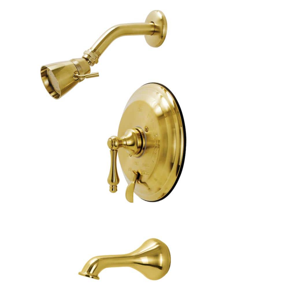 Kingston Brass Restoration Single Handle 1-Spray Tub and Shower Faucet 1.8 GPM with Corrosion Resistant in. Brushed Brass (1)
