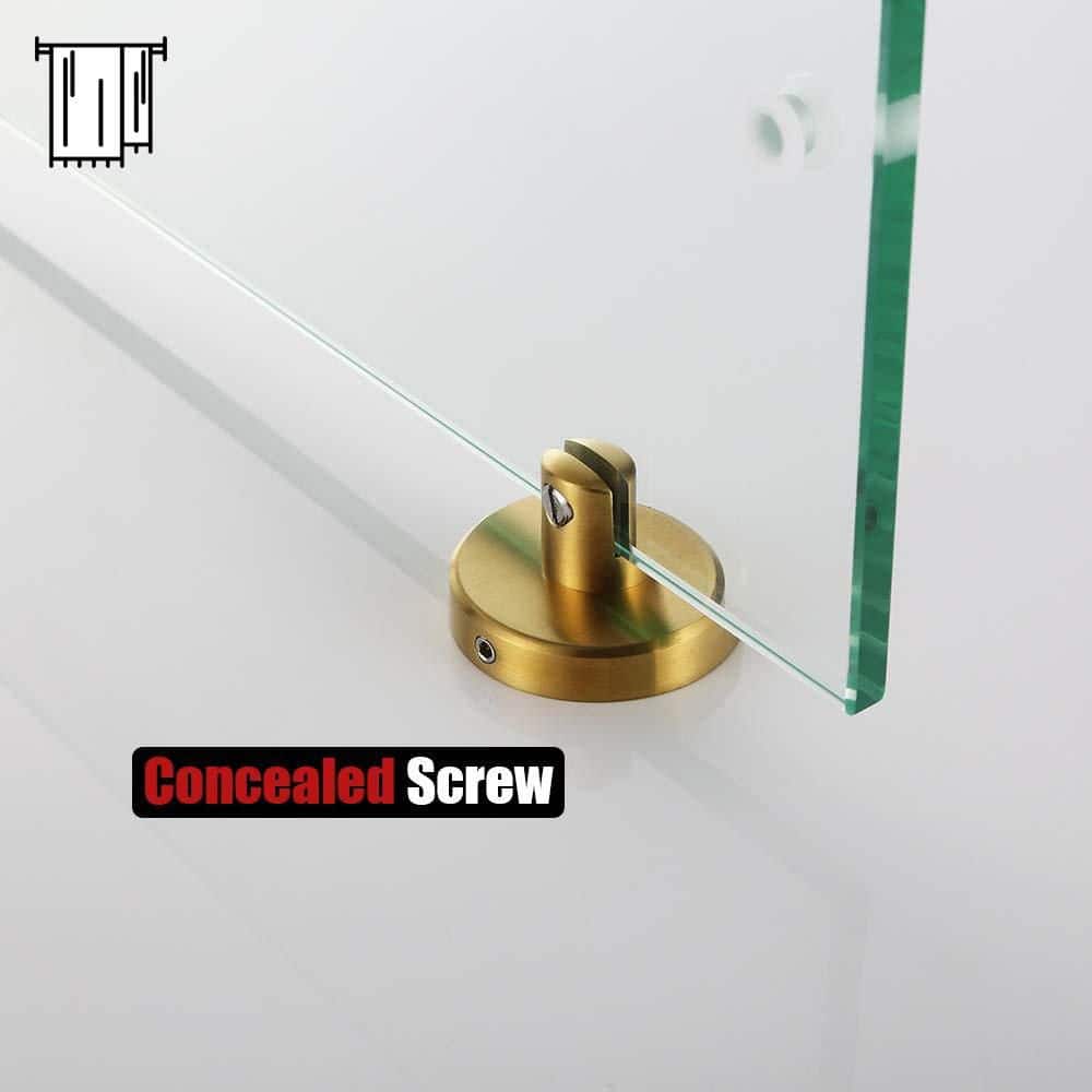 Unbranded 20 in. Brushed Gold 304 Stainless Steel Bathroom Glass Shelf with Towel Bar Wall Mounted Tempered Glass (2)