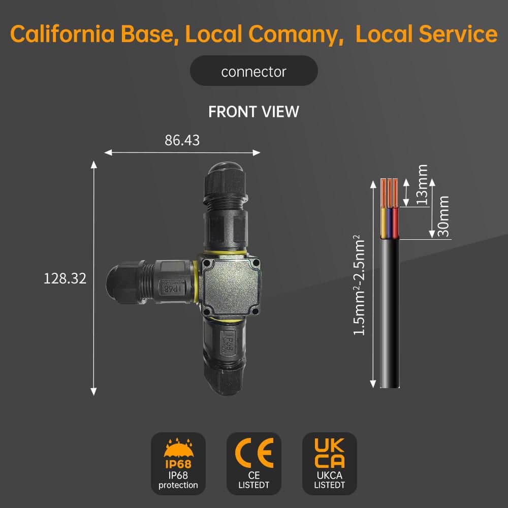 Haloitte IP68 Waterproof Outdoor 3-Pin 3 Way Connector Electrical Junction Box M20 Cable Connector for LED Light Black 4-Pack (2)