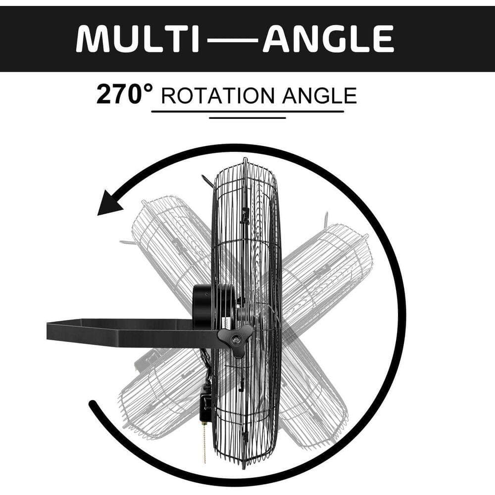 Edendirect 24 in. 3-Speed High Velocity Commercial Black Indoor Wall Mount Fan, 4800 CFM, 3 Blades, 360° Oscillating, 2-Pack (2)