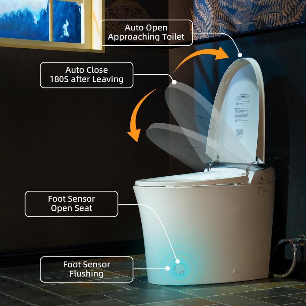 WOODBRIDGE Elongated ADA Smart Bidet Toilet 1.1/1.6 GPF in White with Auto Open/Close/Flush, Foot Sensor and Clean Foam Dispenser (2)