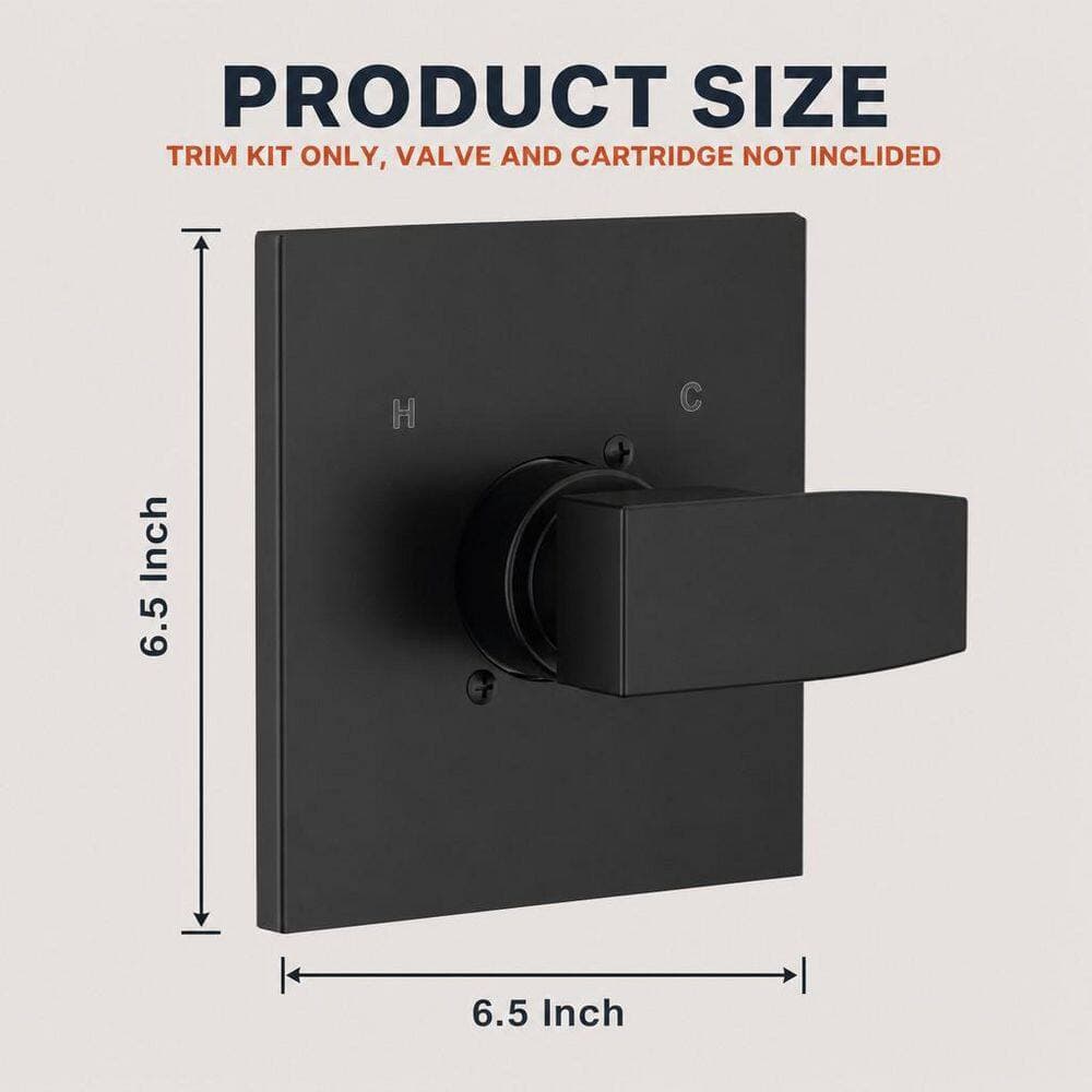 Wudkey 1-Piece Shower Valve Trim Kit in Matte Black, 6.5 in. Square Shower Trim Plate, Cartridge and Valves Not Included (2)