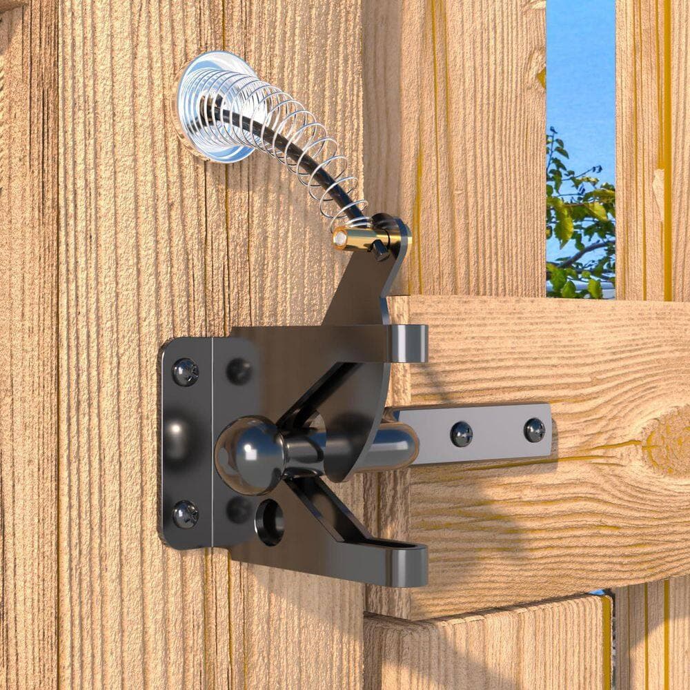Unbranded Self Locking Gate Latch with Spring Cable Pull for Fence Gate Black Carbon Steel Easy Install Durable Secure (2)