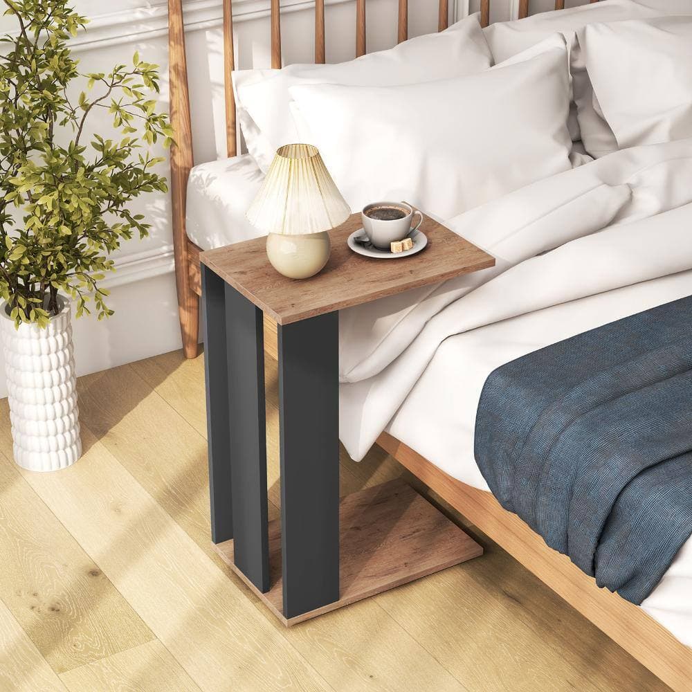 Volenca C-Shaped Side Table with Wheels, 2-Tier Shelf, Rolling Sofa Table for Small Spaces (2)