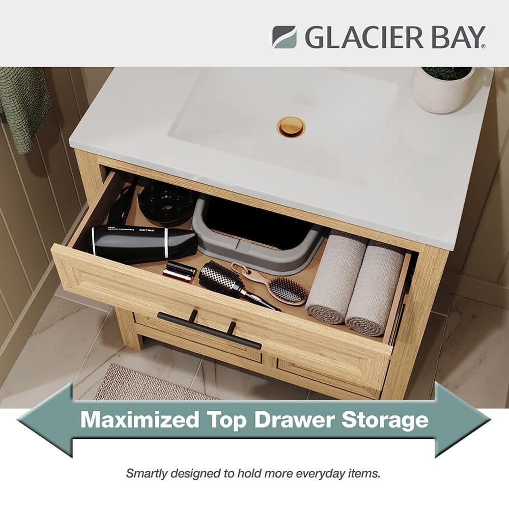 Glacier Bay Haldone 31 in. Single Sink Freestanding Sunlit Bathroom Vanity with White Cultured Marble Top (Assembled) (4)