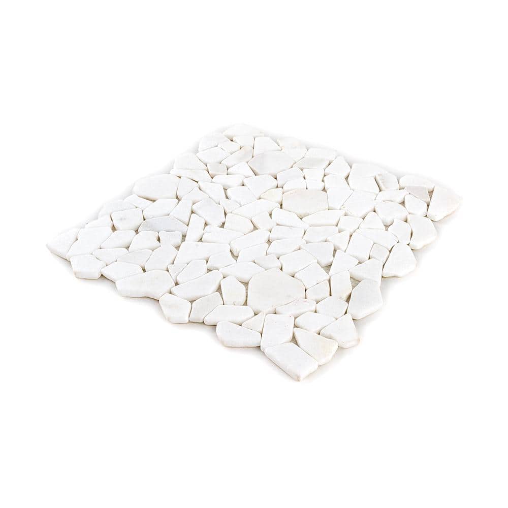 Jeffrey Court Elysian Shore White 12 in. x 12 in. Pebble Honed Marble Wall and Floor Mosaic Tile (1 sq. ft./Each) (4)