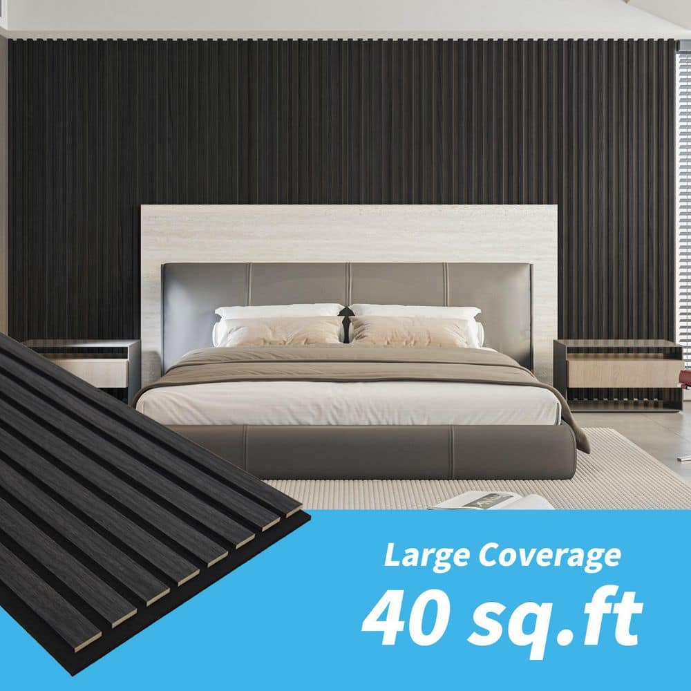 Art3dwallpanels 2/5 in. 1 ft. 2 ft. Black MDF Decorative Shiplap Wall Paneling 3D Soundproof Slat Wall Panel (2)