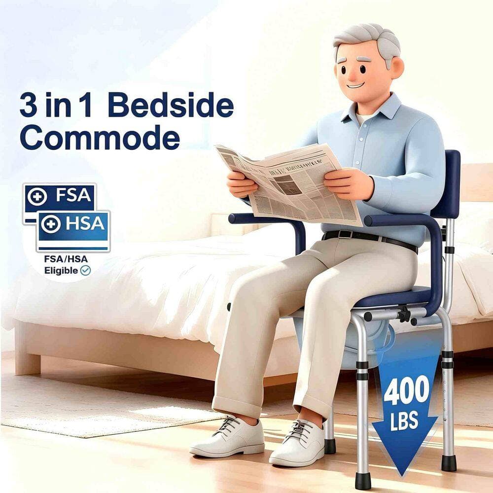 Wudkey 400 lb. Bedside Commode Chair, Adjustable Portable Toilet with Padded Seat Backrest, 6.3 qt. Bucket & Splash Guard (2)