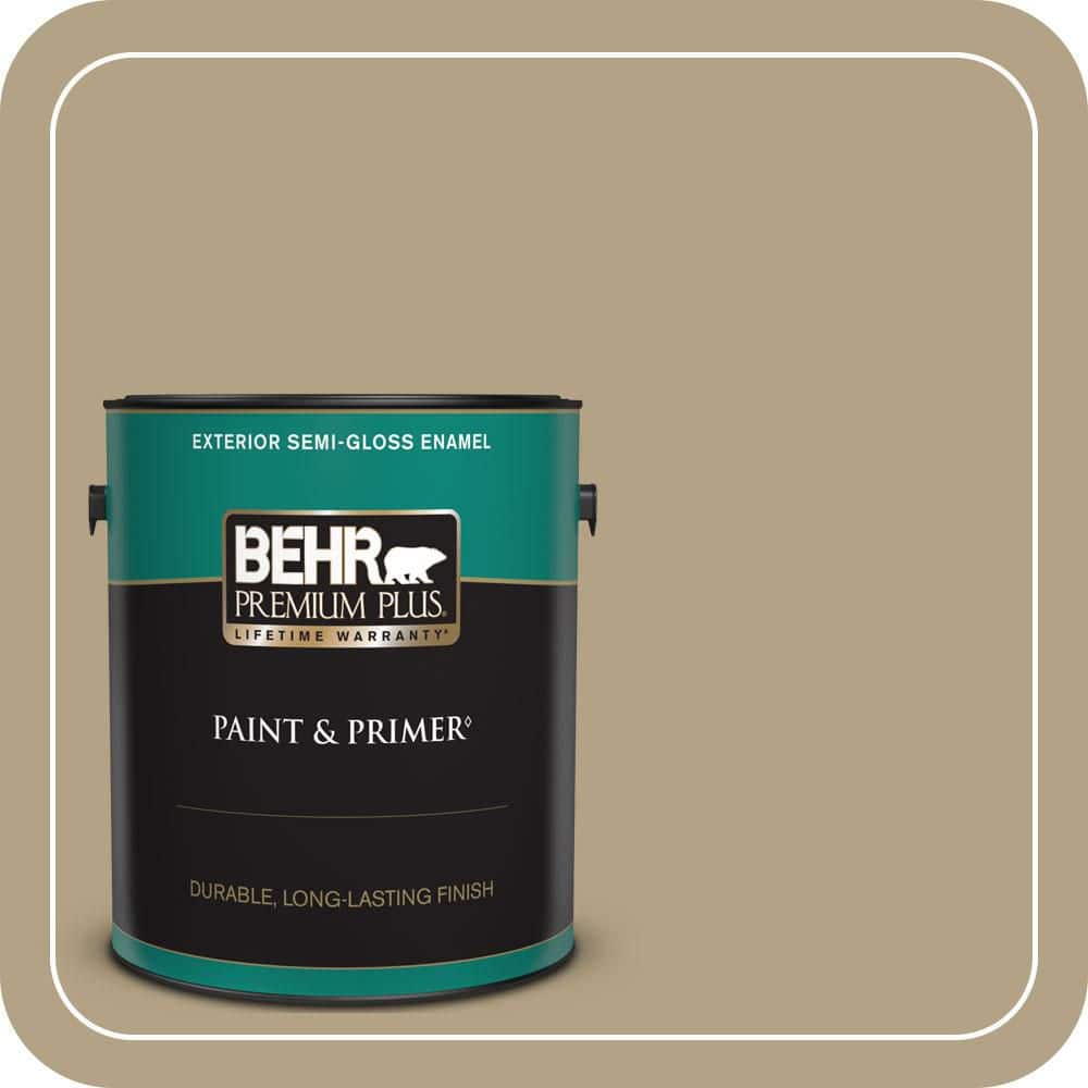 BEHR PREMIUM PLUS 1 gal. #PPU8-07 Chamois Tan Semi-Gloss Enamel Exterior Paint & Primer