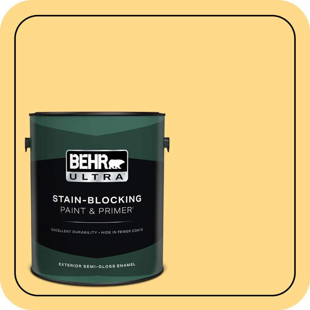 BEHR ULTRA 1 gal. #P280-4 Surfboard Yellow Semi-Gloss Enamel Exterior Paint & Primer