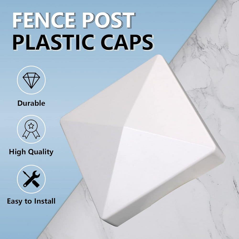 Afoxsos 4 x 4 in. White Vinyl Fence Post Caps Decorative Pyramid Cover for Fence, Deck, Mailbox Posts, 10-Pack (3)