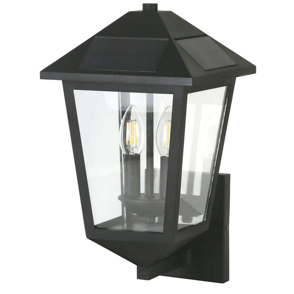 Hampton Bay Everlake 15 in. H Black Outdoor Solar LED Post Light with Wall Sconce and Pier Base Mount (4)