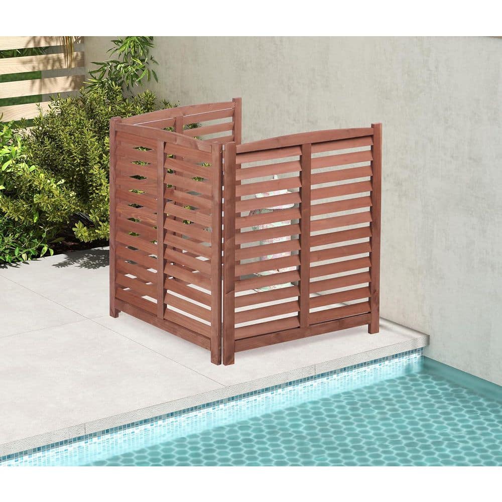 Unbranded Brown 3-Panel 32 in. W x 38 in. H Outdoor Wood Air Conditioner Fence, 3-Section Outside Wood Privacy Fence (3)
