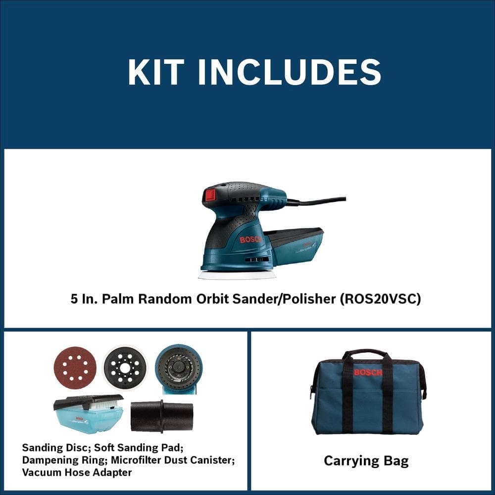 Bosch 2.5 Amp 5 in. Corded Variable Speed Random Orbital Sander/Polisher Kit with Carrying Bag (3)