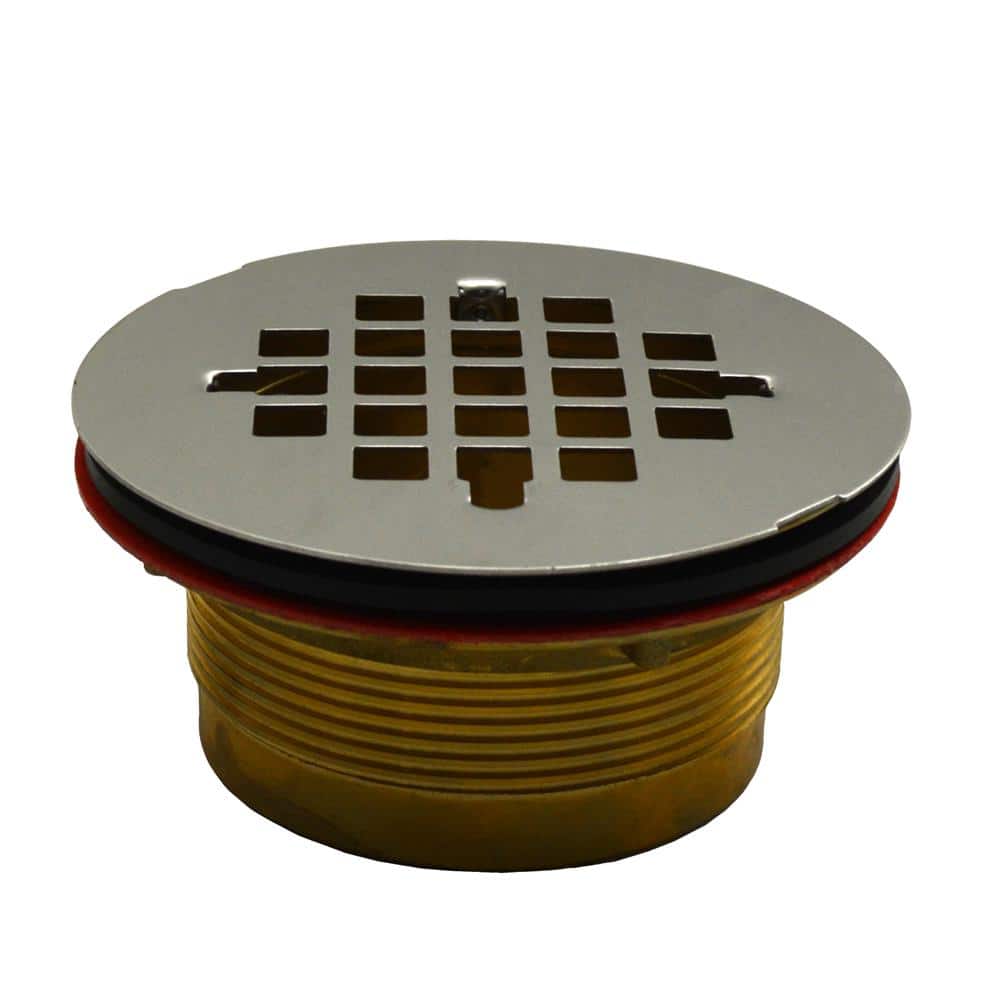 JONES STEPHENS 2 in. Inside Caulk Shower Stall Drain with Brass Body and 4-1/4 in. O.D. Stainless Steel Strainer (1)