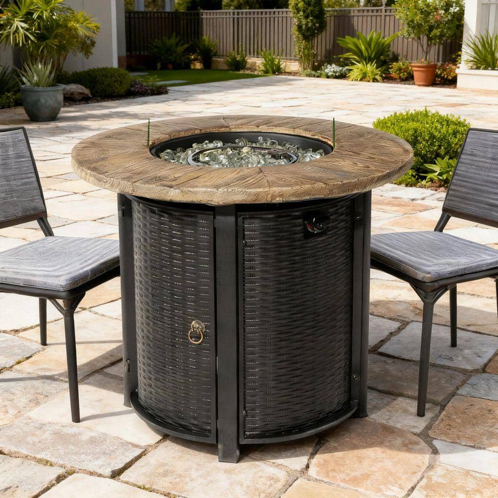TEINIE 50000 BTU Propane Gas Fire Pit Table 30" Round Stainless Steel Propane Heater Fire Pit Black Finish for Outside Patio (2)