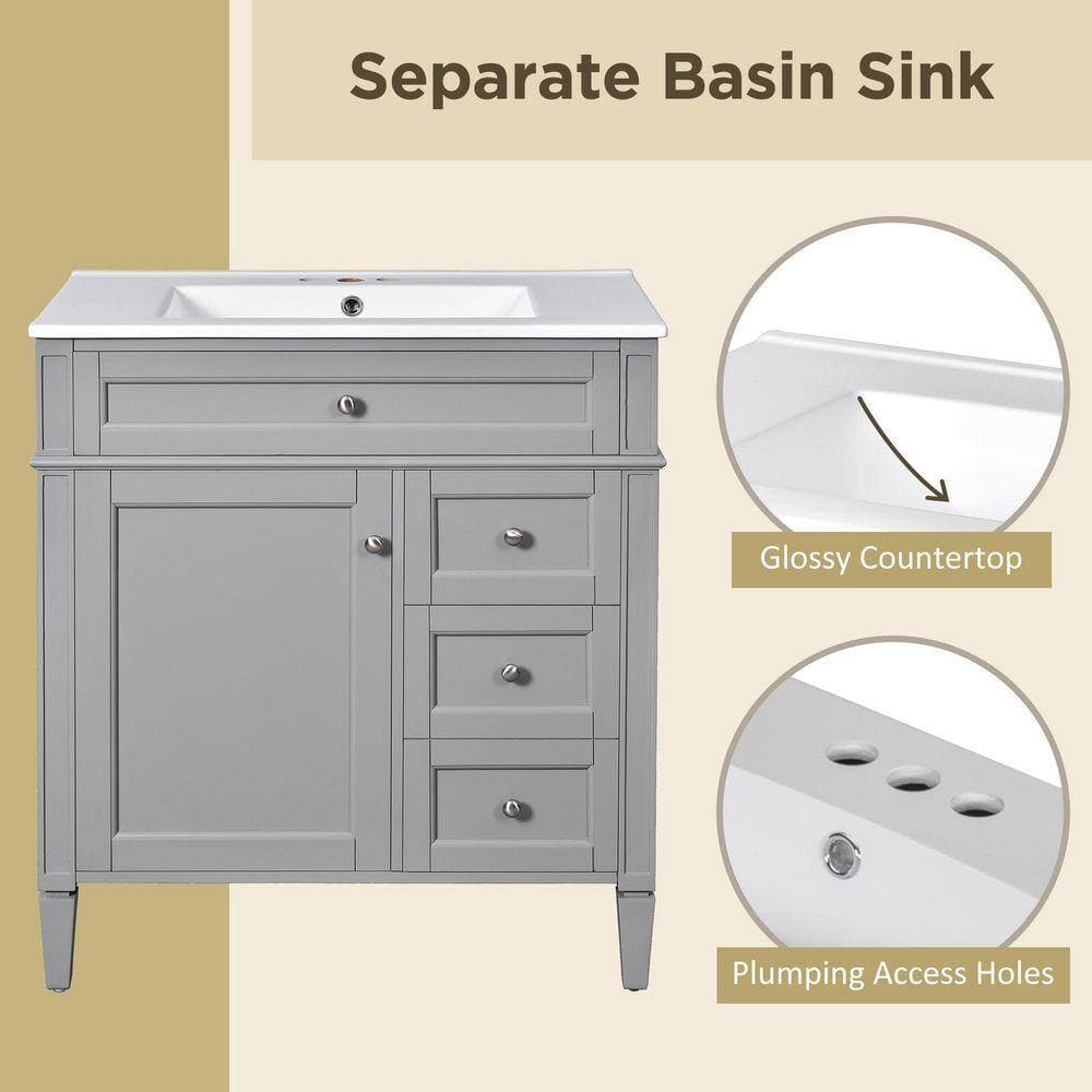 COWLOWN 30 in. W x 18 in. D x 33.8 in. H Bathroom Gray Linen Cabinet (3)