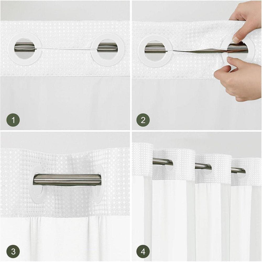 JFVKAF No Hook Shower Curtain with Snap in Fabric Liner Waffle Weave Heavy Duty Waterproof 72 x 75 White (3)