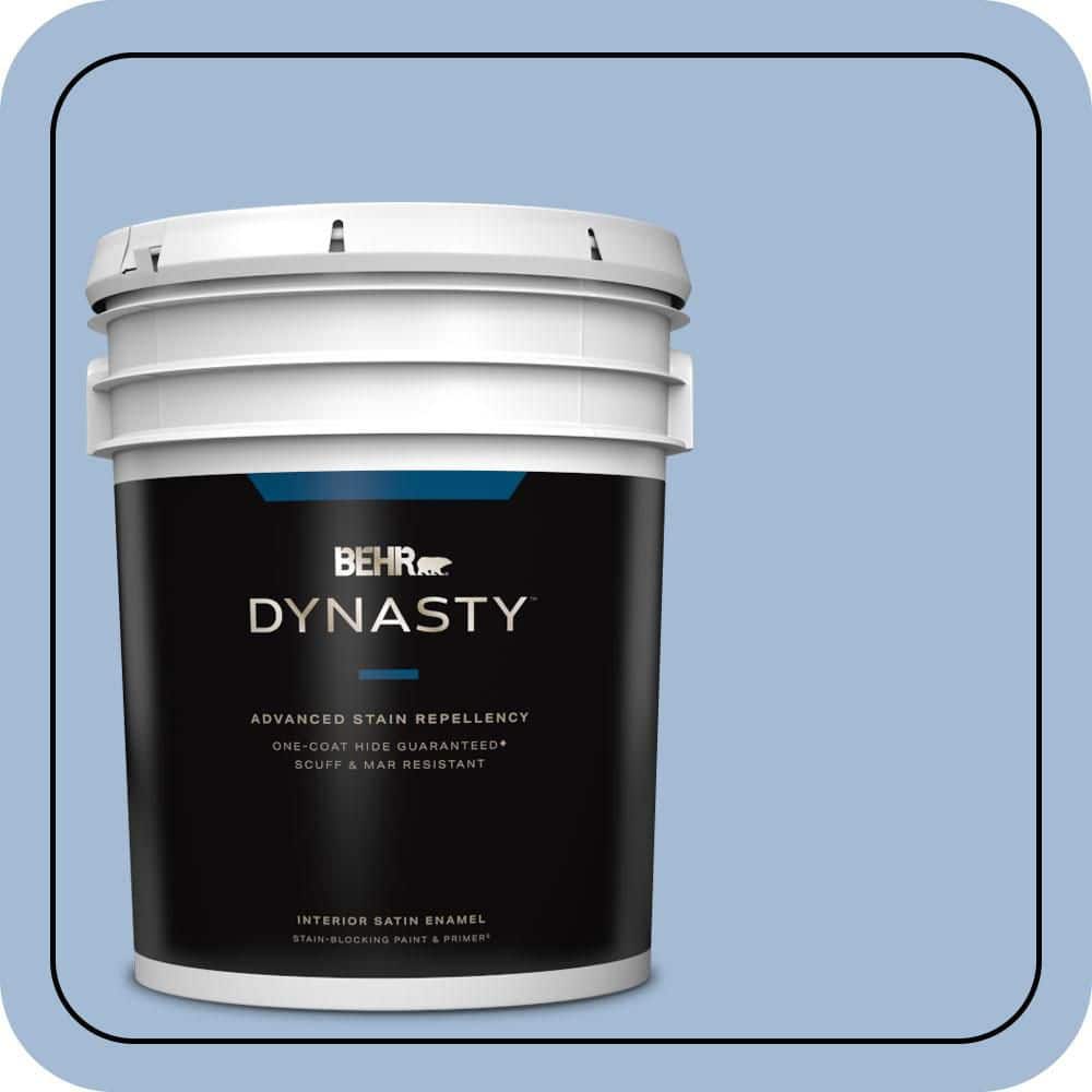 BEHR DYNASTY 5 gal. #M530-3 Perennial Blue One-Coat Hide Satin Enamel Interior Stain-Blocking Paint & Primer
