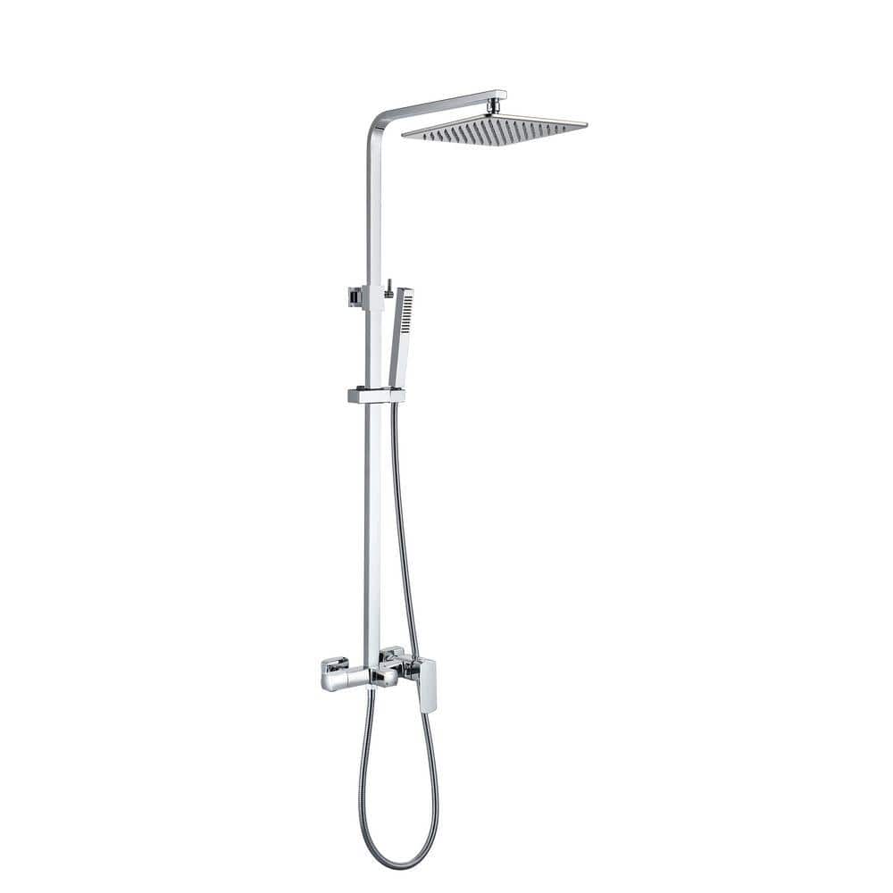 Tomfaucet 3-Spray Wall Bar Shower Kit Exposed Shower Set with Hand Shower and 360° Rotating Tub Faucet in Polished Chrome