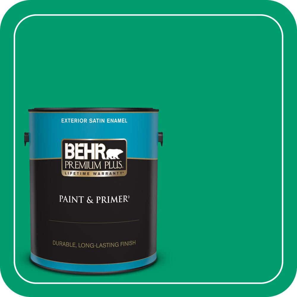 BEHR PREMIUM PLUS 1 gal. #S-G-460 Mint Sprig Satin Enamel Exterior Paint & Primer