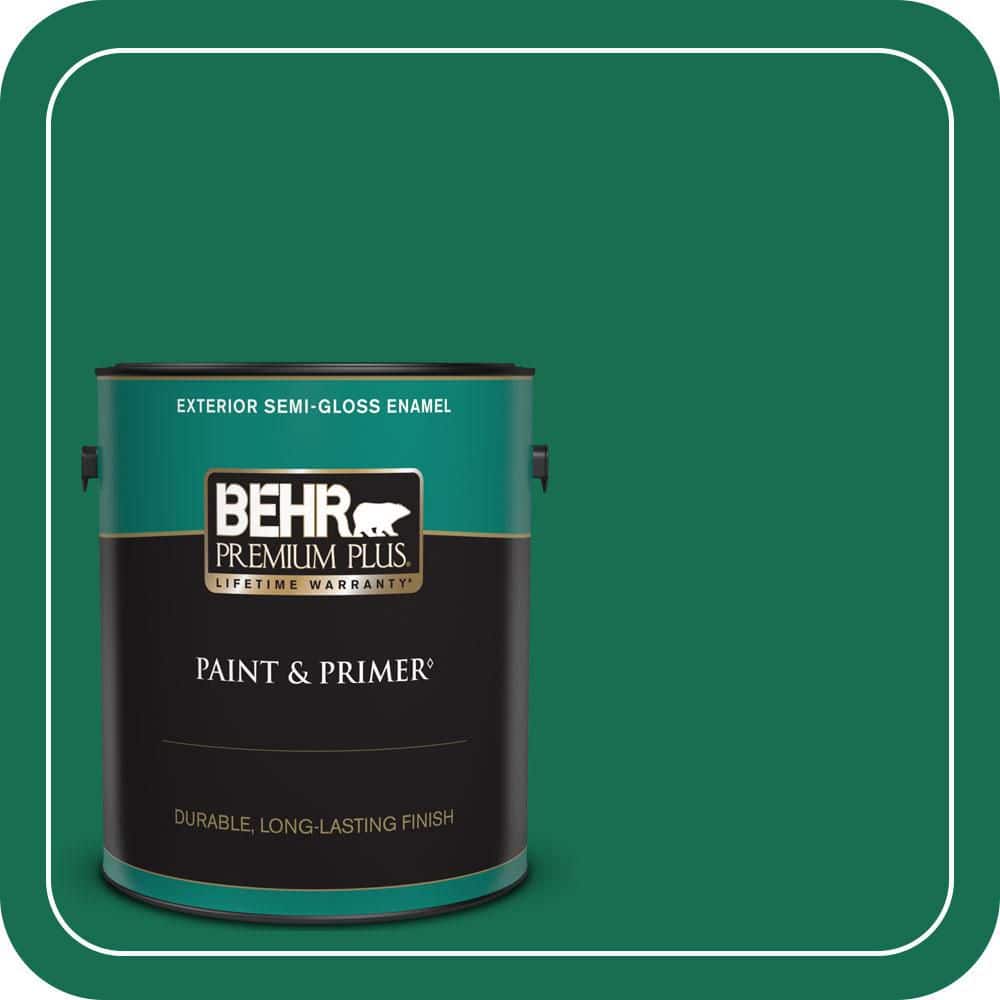 BEHR PREMIUM PLUS 1 gal. #S-H-470 Precious Emerald Semi-Gloss Enamel Exterior Paint & Primer