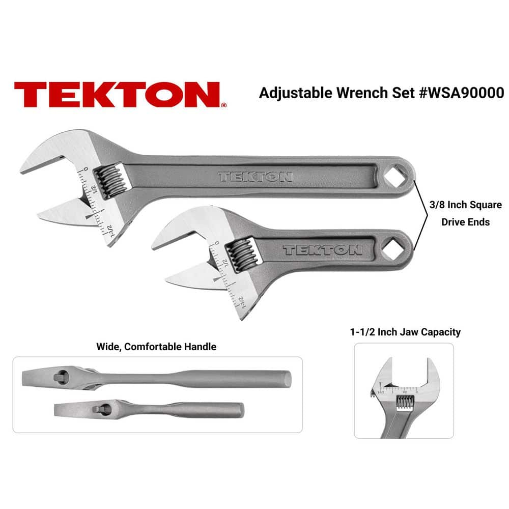 TEKTON Adjustable Wrench Set, 2-Piece (6, 9 in.) - 1-1/2 in. Jaw Capacity (2)