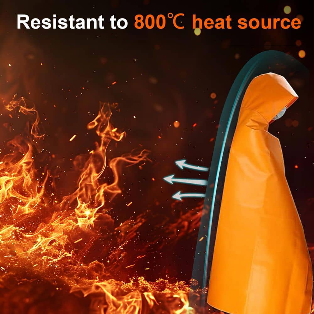 Ahfiwaso Glass Fiber Fireproof Cloak Emergency Escape Hooded Cape Extra Large Heat Resistant Fire Blanket Orange 63 x 56 in. (3)