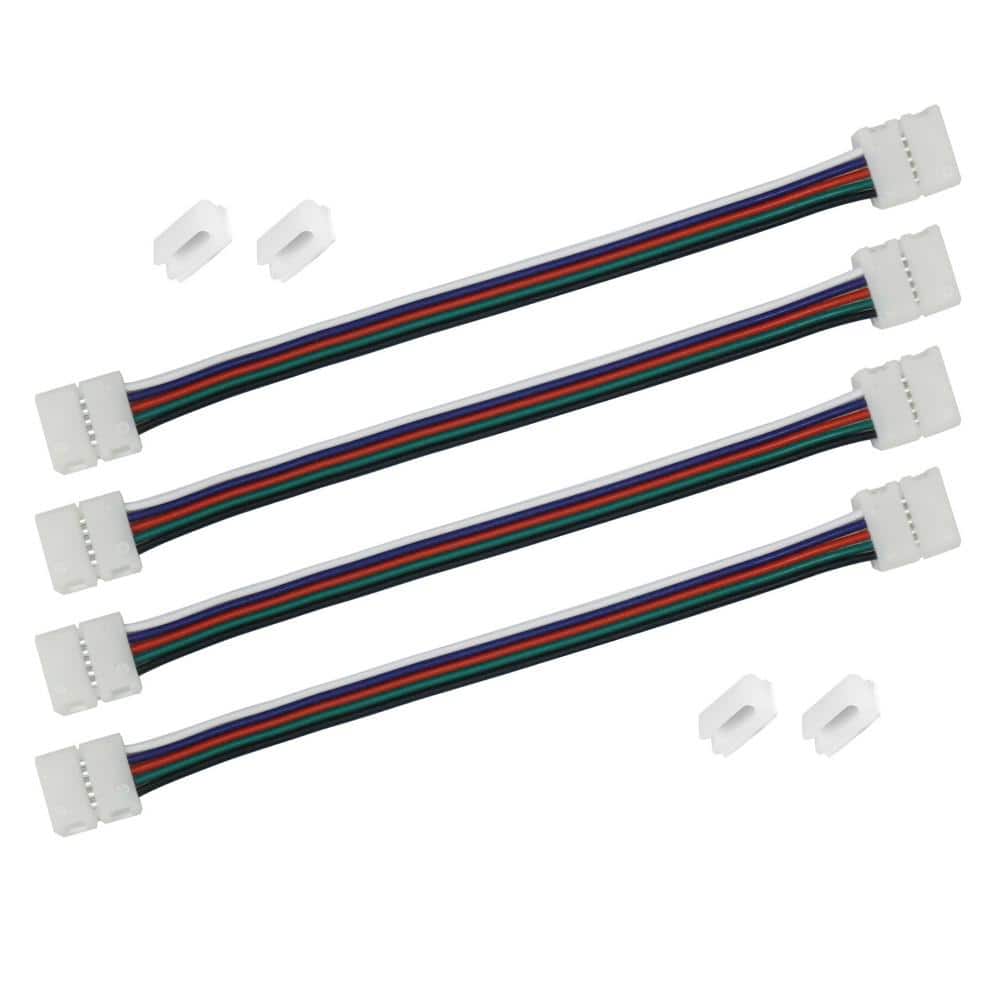 Commercial Electric 6 in. Connector Cord LED Strip Light Connector Pack (RGB+W) (4 in. x 6 in. Snap Connectors, 4 Wire Mounting Clips) (2)