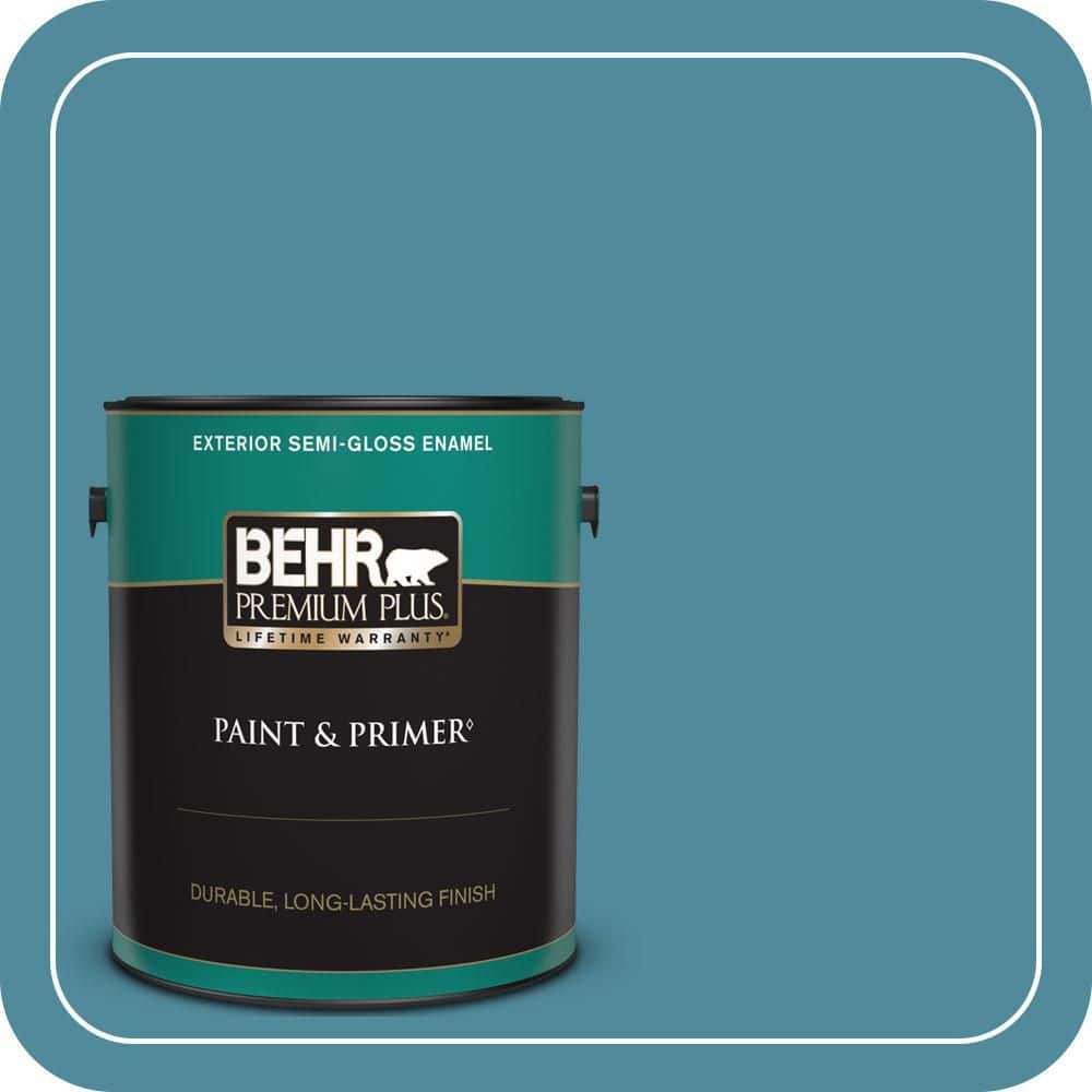 BEHR PREMIUM PLUS 1 gal. #S460-5 Blue Square Semi-Gloss Enamel Exterior Paint & Primer