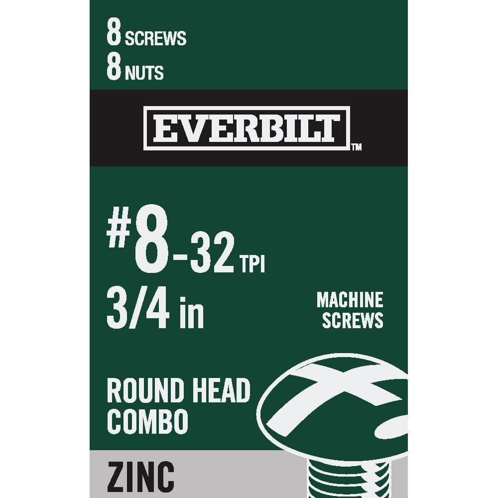 Everbilt #8-32 x 3/4 in. Zinc Plated Combo Round Head Machine Screw (8-Pack) (1)