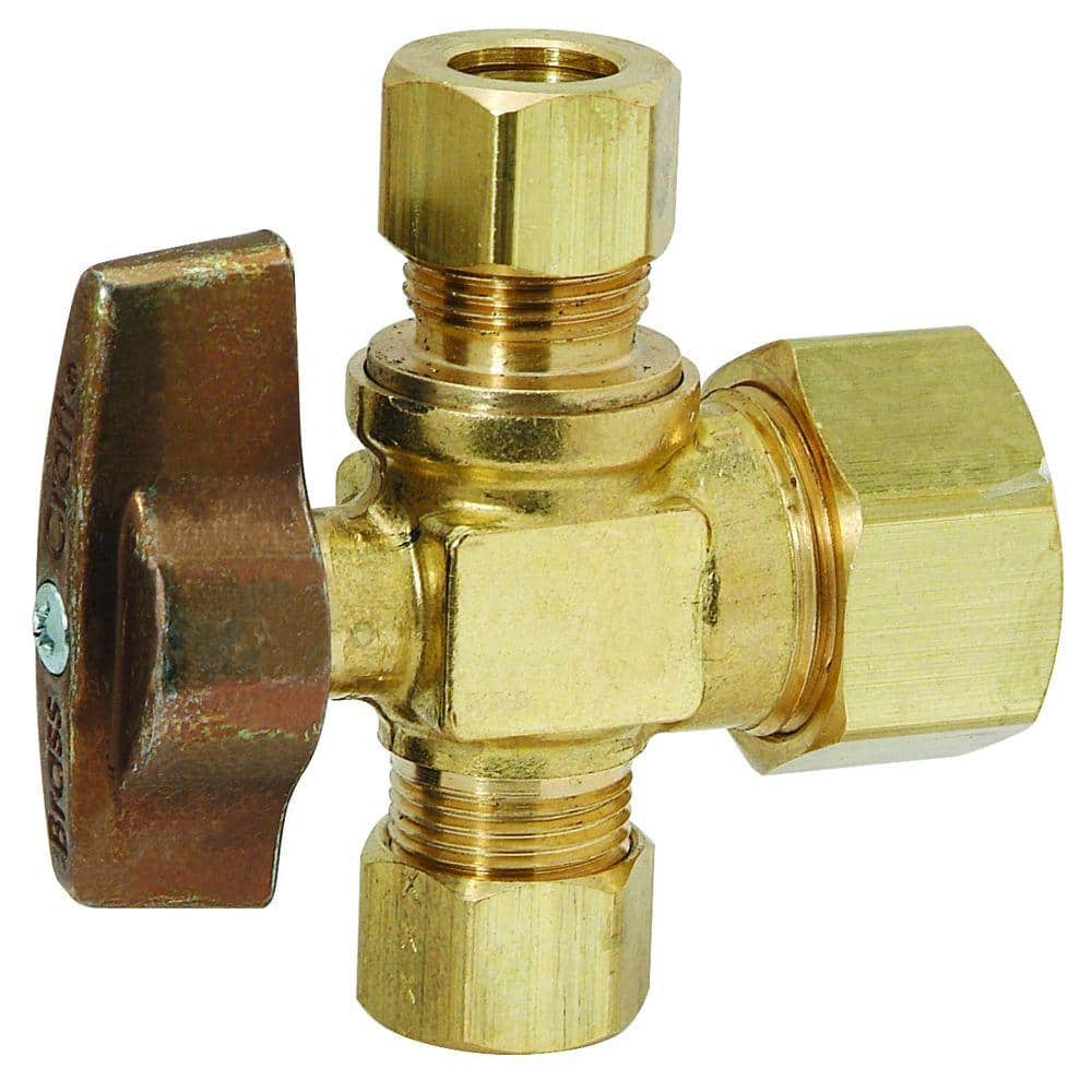 BrassCraft 1/2 in. Nominal Compression Inlet x 3/8 in. O.D. Compression x 3/8 in. O.D. Compression Dual Outlet 1/4 Turn Ball Valve (1)