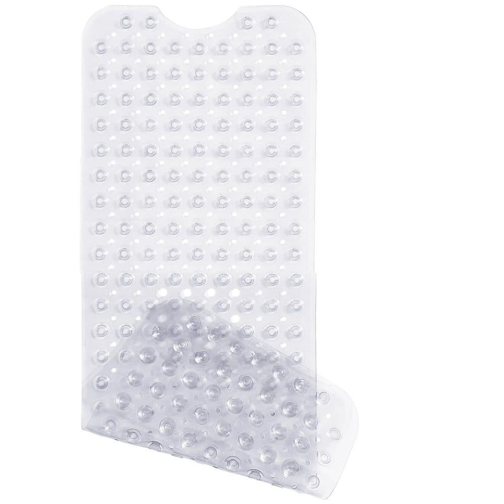 Numhew 40 in. x 16 in. Non Slip Bath Mat in Clear, Extra Long Shower Mat with Drain Holes, Machine Washable Strong Suction Cups (1)