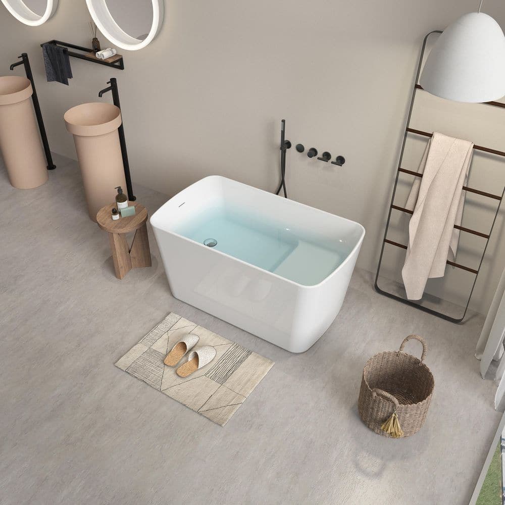 Fieeay 49 in. x 28 in. Soaking Tub Acrylic Freestanding Soaking Bathtub Square-Shape Japanesein Glossy White (3)