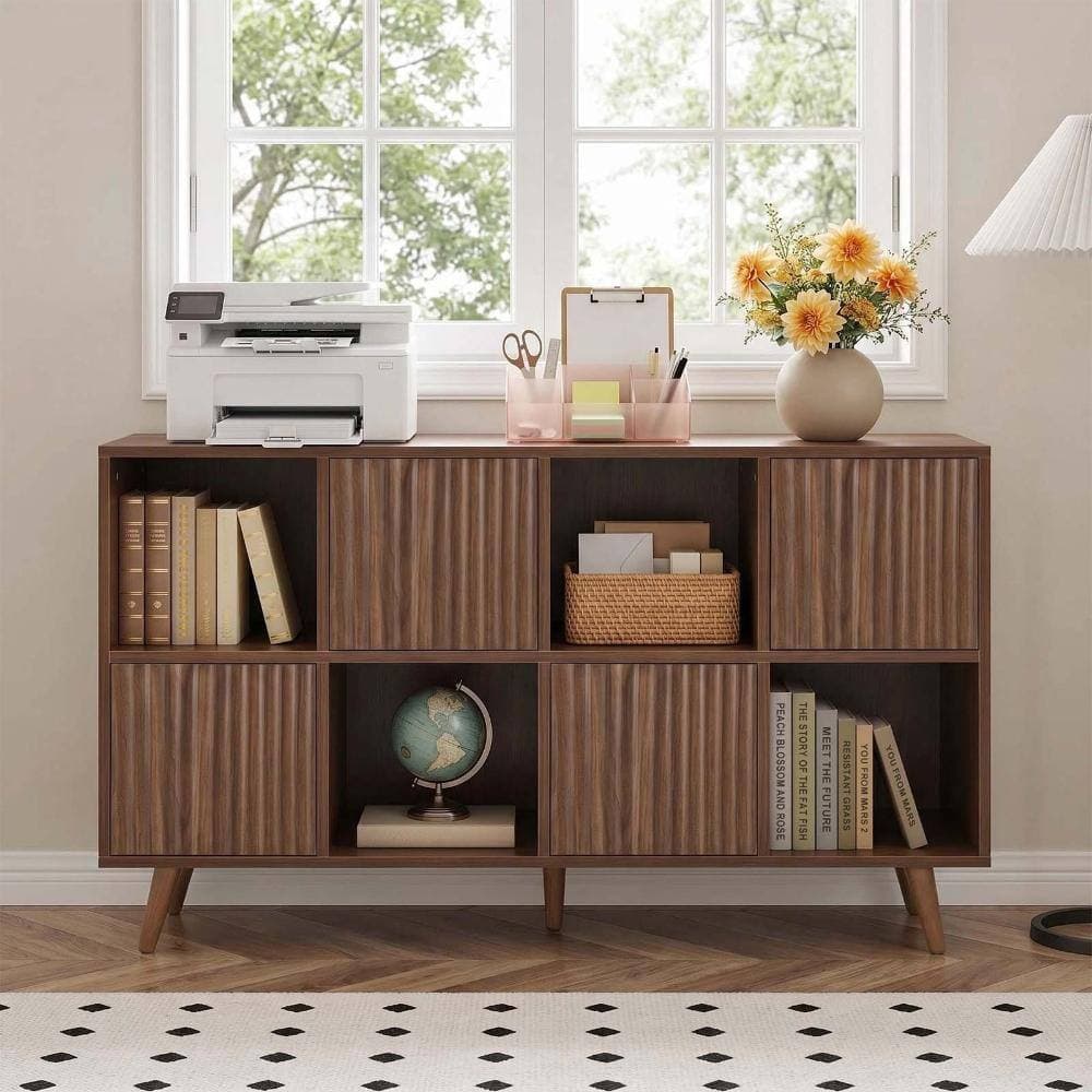 COWLOWN 47.24 in. W x 11.81 in. D x 27.44 in. H Walnut Linen Cabinet with 4 Doors (2)
