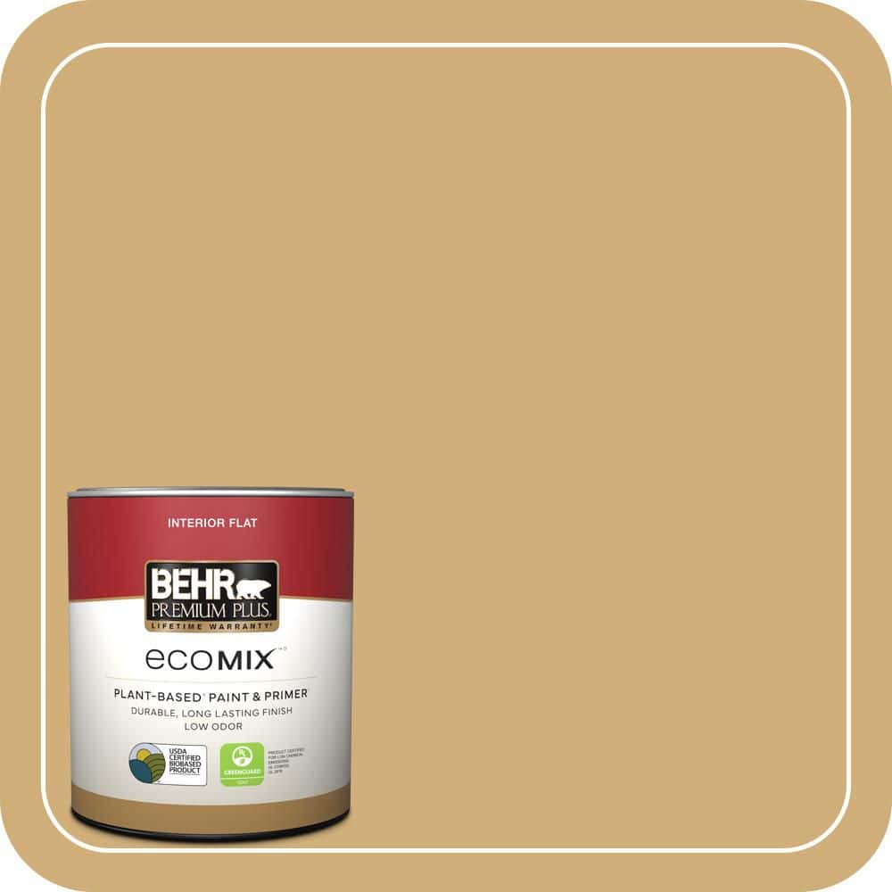 BEHR PREMIUM PLUS 1 qt. #PPU6-15 Romanesque Gold Flat EcoMix Plant-Based Interior Paint & Primer (1)