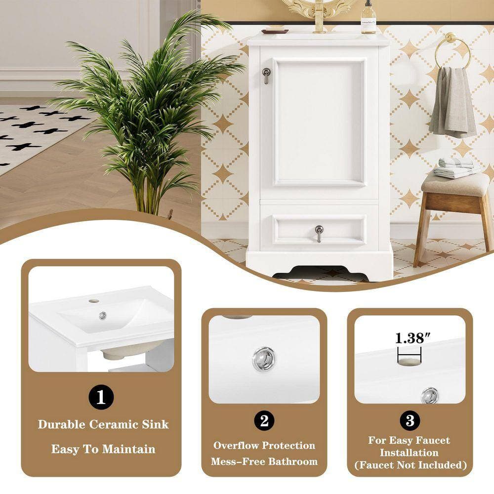 COWLOWN 20 in. W x 18.3 in. D x 34 in. H Bathroom White Linen Cabinet (3)