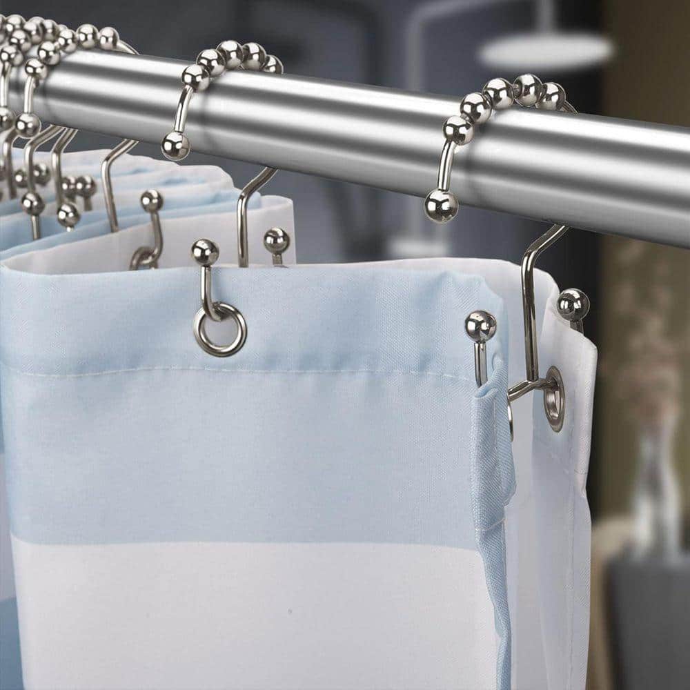 JFVKAF 12-Pack Rust Resistant Metal Double Glide Rings, 0.70 in. W x 6.9 in. L, Silver Shower Curtain Liner for Bathroom Rods (2)