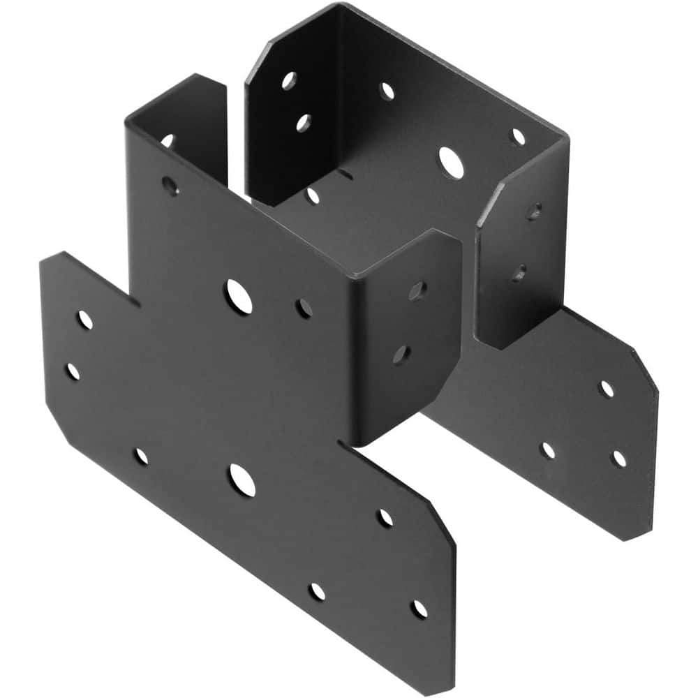 Afoxsos Carbon Steel Black Adjustable T Shape Post to Beam Connector Truss Roof Tie Pergola Bracket 4-Sets 14-Gauge (2)