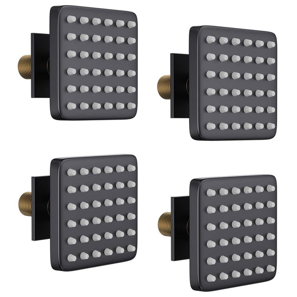 Helhom 4-Pack 3 in. Square Brass Shower Body Spray Jets in Matte Black, Wall Mount Spa Massage Nozzles, 1/2 in. NPT Thread (1)