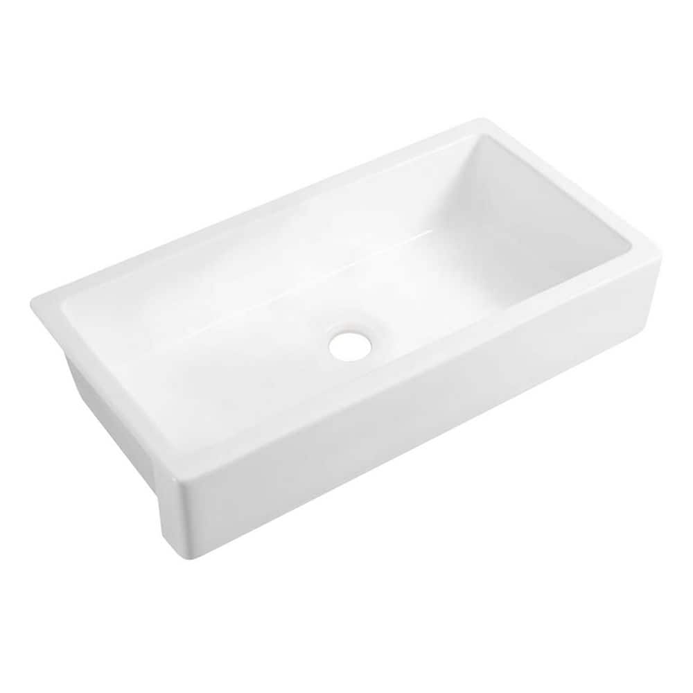 LIVACA 37 in. x 19 in. Drop-In Farmhouse Kitchen Sink in White Ceramic with Apron Front Durable Construction (1)