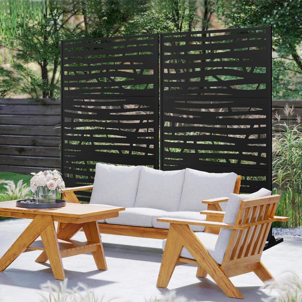Dovelina 72 in.H x 47 in.W Galvanized Steel Wall Sculptures Metal Fence Privacy Screen Garden Screen Panels Jungle in Black (3)